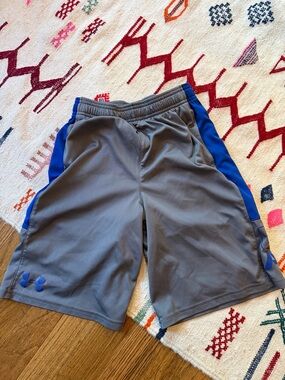 Under Armour Gray Shorts with Blue Side Panels - Boys